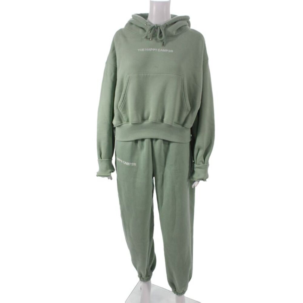 Happy Camp3r Womens Green High Neck Pullover Sweatsuit Organic Cotton Size M